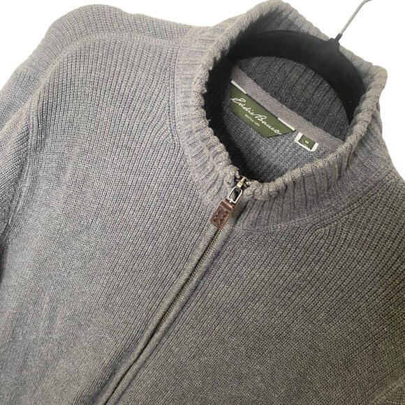 Eddie Bauer Zip-Up Cardigan Sweater Mens M Gray Cotton Knit Mock Neck - Picture 2 of 10